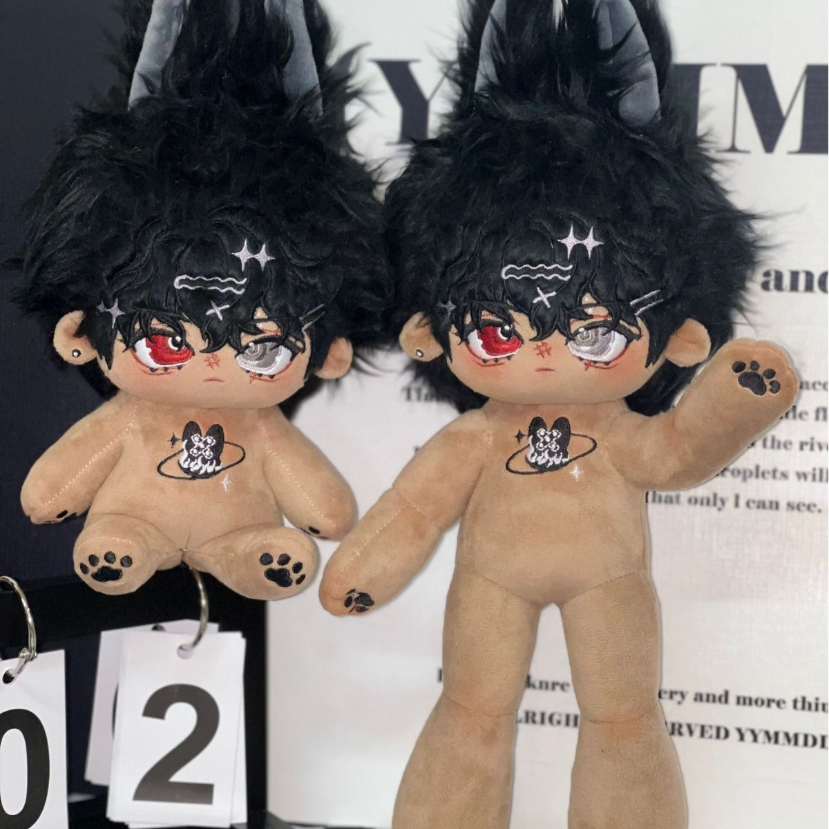 20/30 cm Cotton Doll Washed Rabbit Fur Black Leather No Attribute Star Doll with Animal Ears