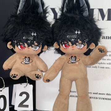20/30 cm Cotton Doll Washed Rabbit Fur Black Leather No Attribute Star Doll with Animal Ears